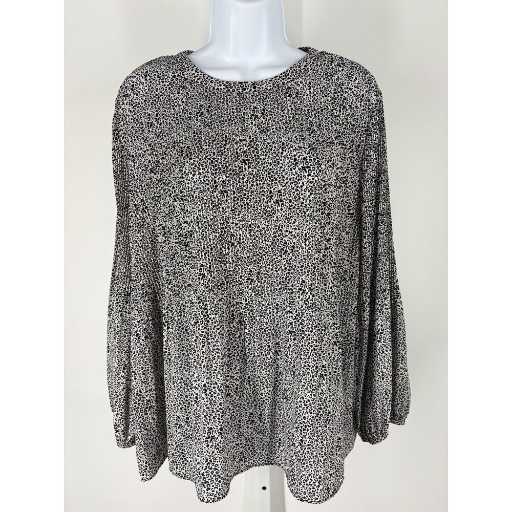 Adrianna Papell black and white micro-leopard print blouse
